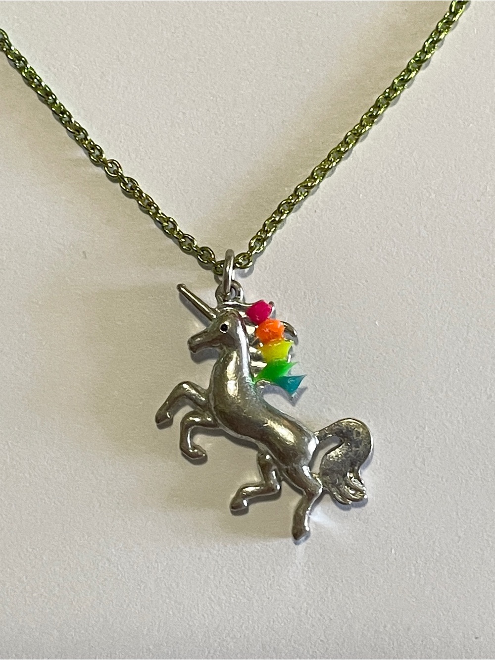 Claire’s Unicorn Necklace Silver w Rainbow Mane 18in Rainbow Chain